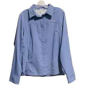 COLUMBIA Omni Shade Shirt M Women's Blue Mesh Lined Back Sun Protection Roll Tab